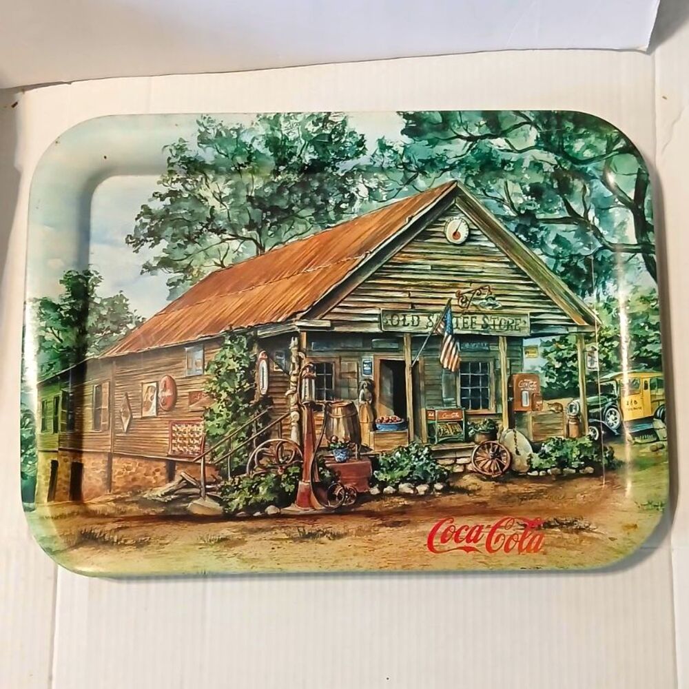 Vintage 1998 Coca Cola Metal Serving Tray The Old Saute Store Jeanne Mack Art